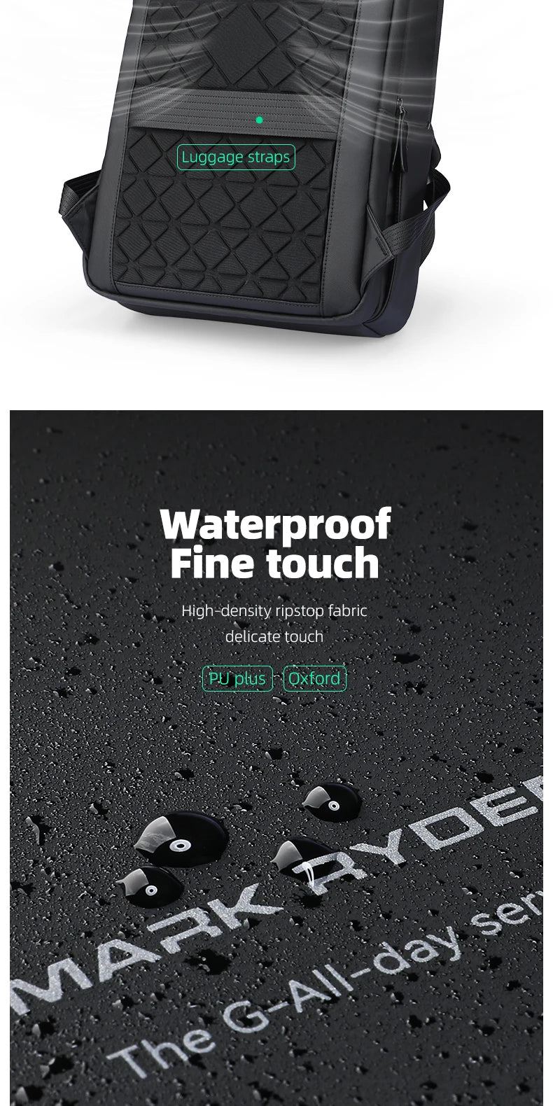 MARK RYDEN Mochila impermeable para ordenador portátil para hombre