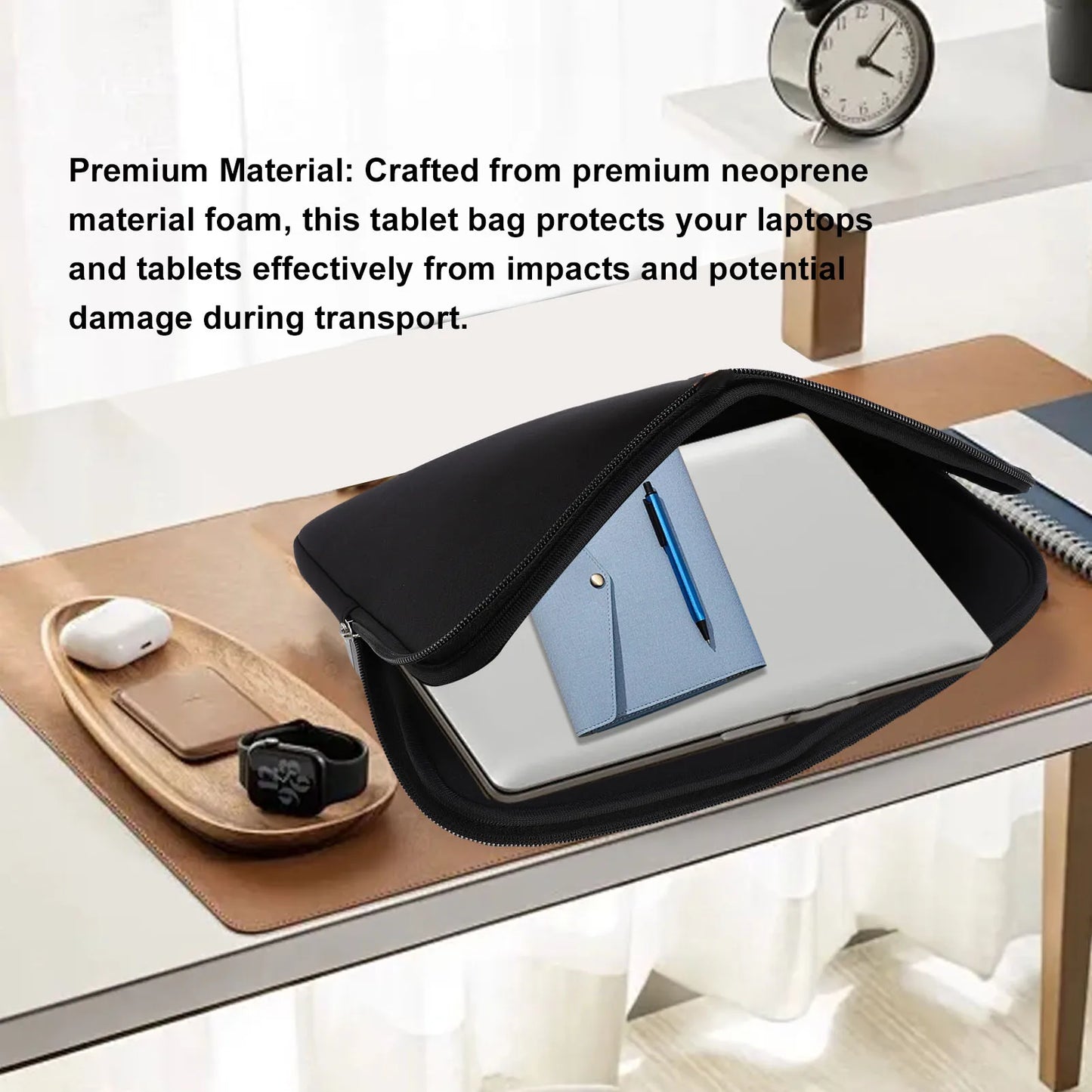 Funda para tableta negra de espuma de neopreno impermeable, portátil, con cremallera, para portátil, funda de viaje