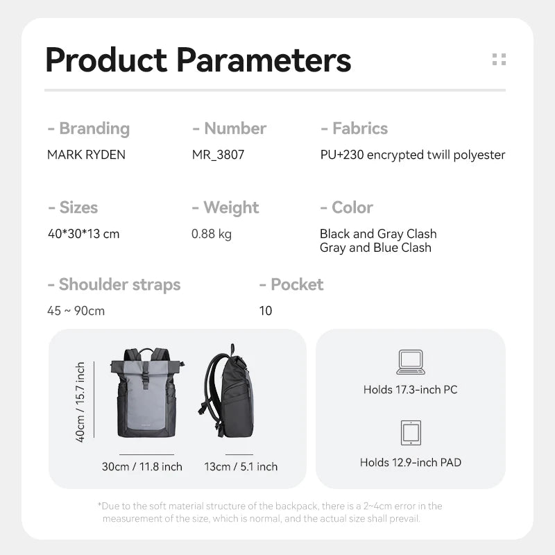 Mochila para portátil Mark Ryden, mochila escolar, mochila para libros, mochila para estudiantes, mochila de negocios, mochila informal.