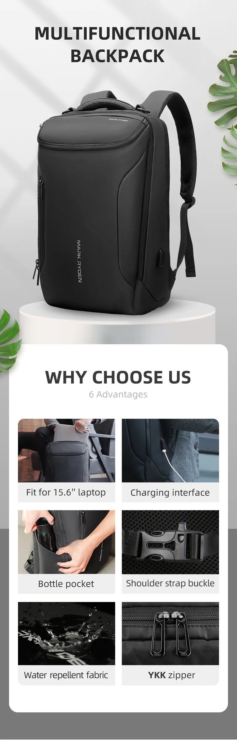 Mochila para portátil de 17 pulgadas MARK RYDEN para hombre, espaciosa mochila de viaje para desplazamientos, COMPACTO PRO