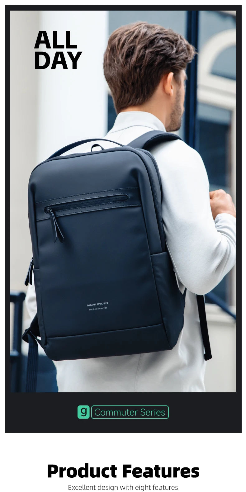 MARK RYDEN Mochila impermeable para ordenador portátil para hombre