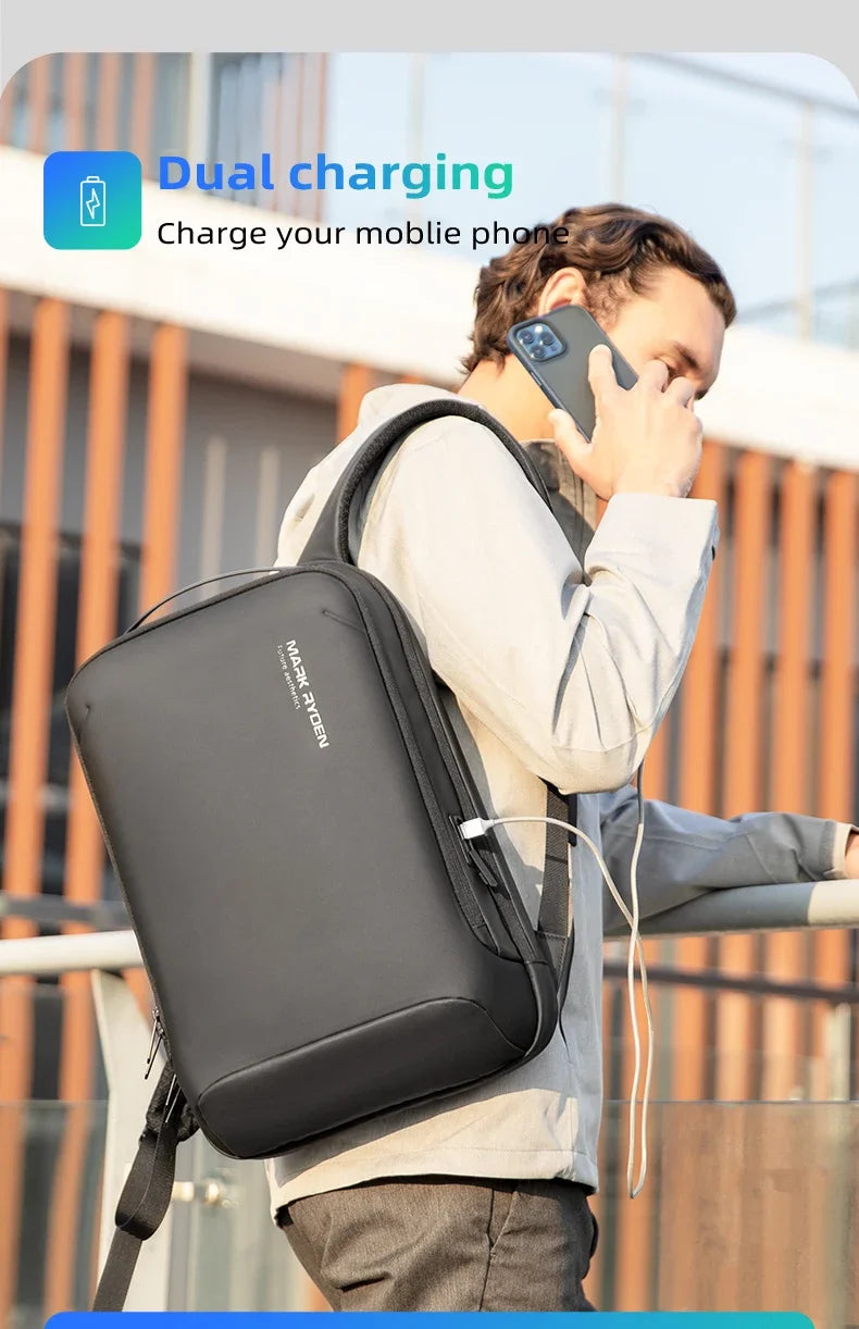 Mochila para portátil delgada Mark Ryden para hombre, estilo minimalista, con cremallera YKK, resistente a arañazos y USB.