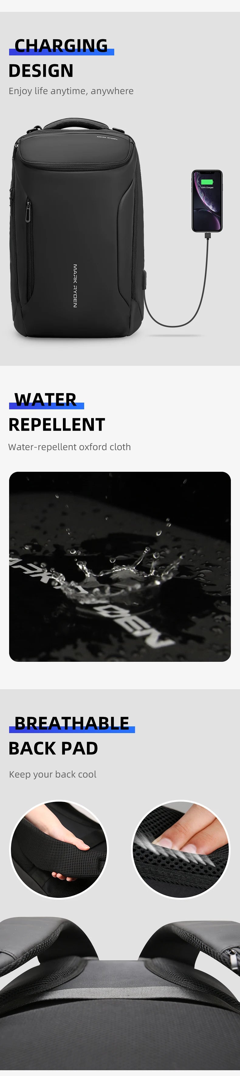 Mochila para portátil de 17 pulgadas MARK RYDEN para hombre, espaciosa mochila de viaje para desplazamientos, COMPACTO PRO