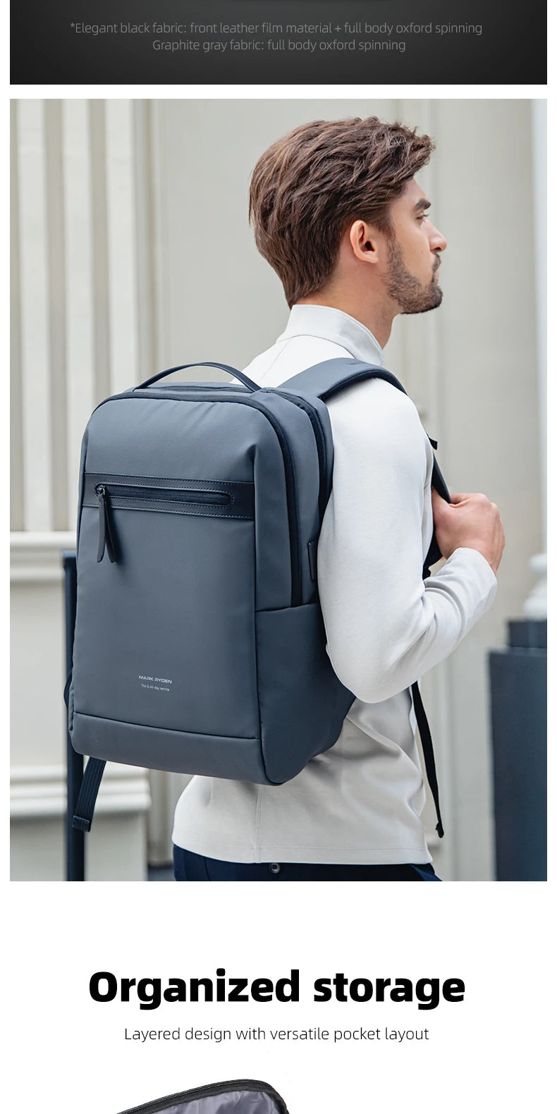 MARK RYDEN Mochila impermeable para ordenador portátil para hombre