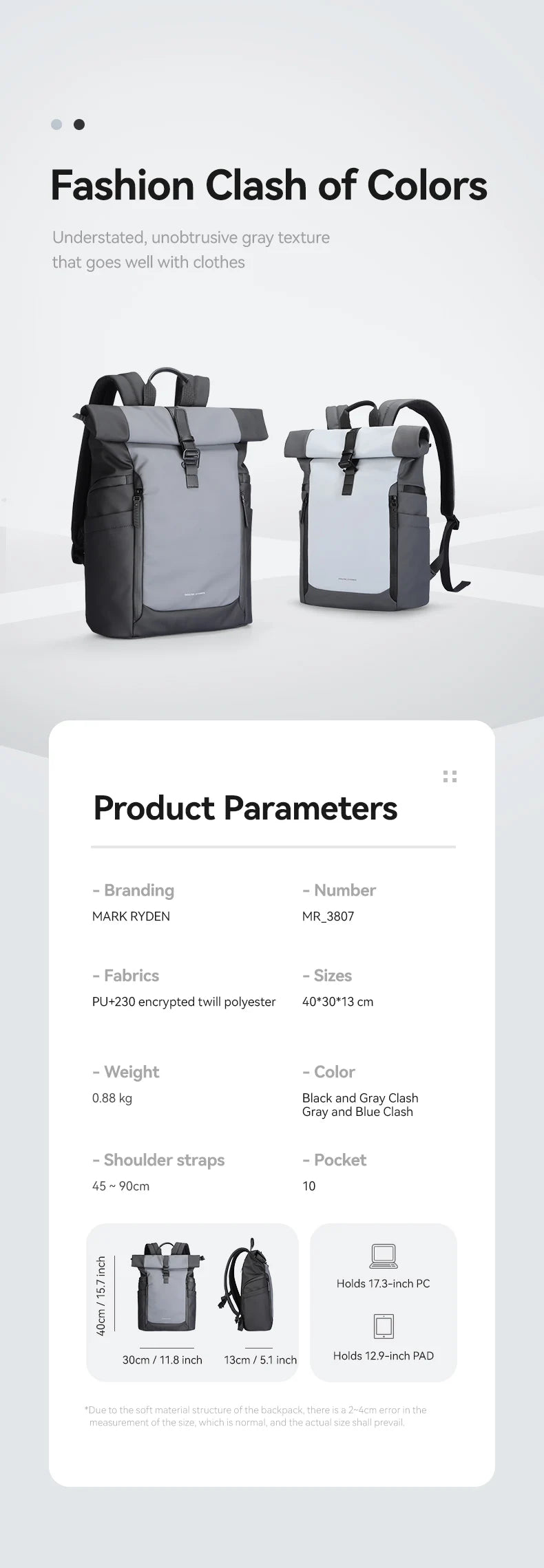 Mochila para portátil Mark Ryden, mochila escolar, mochila para libros, mochila para estudiantes, mochila de negocios, mochila informal.