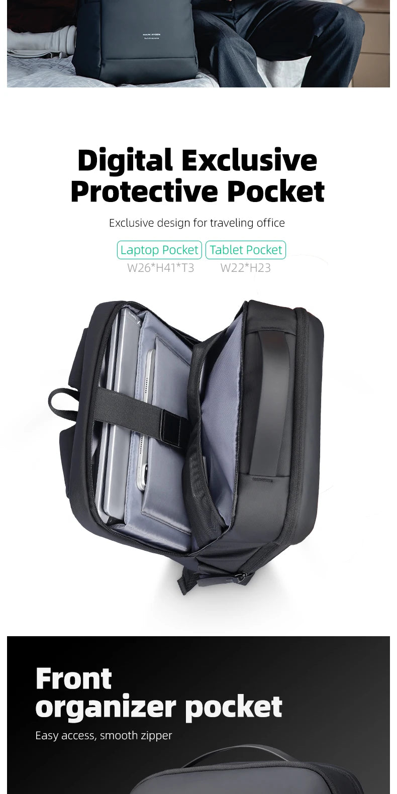 MARK RYDEN Mochila impermeable para ordenador portátil para hombre