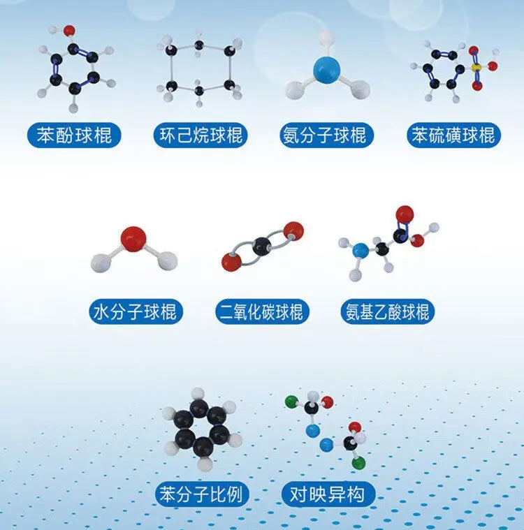 Modelo de bola de química de secundaria Modelo de estructura molecular orgánica Conjunto de elementos de cristal proporcionales Modo de química orgánica