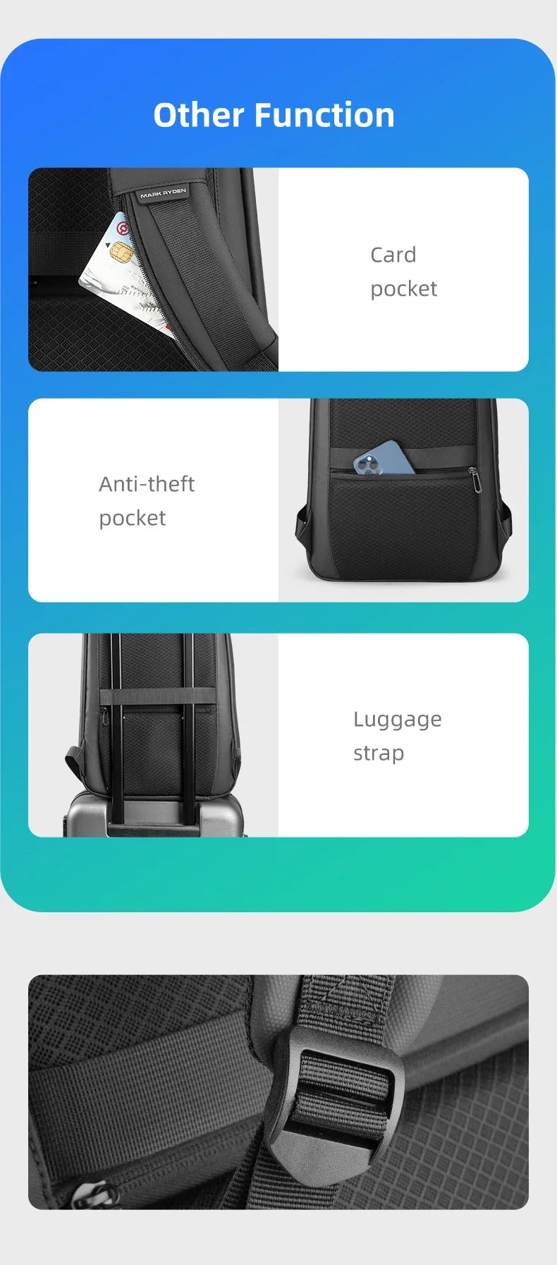 Mochila para portátil delgada Mark Ryden para hombre, estilo minimalista, con cremallera YKK, resistente a arañazos y USB.