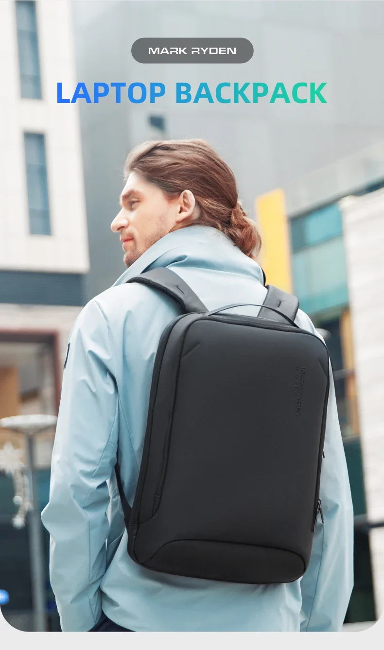 Mochila para portátil delgada Mark Ryden para hombre, estilo minimalista, con cremallera YKK, resistente a arañazos y USB.