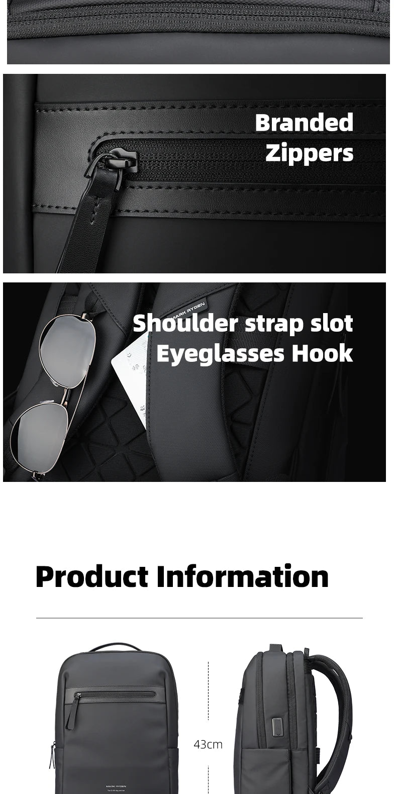 MARK RYDEN Mochila impermeable para ordenador portátil para hombre