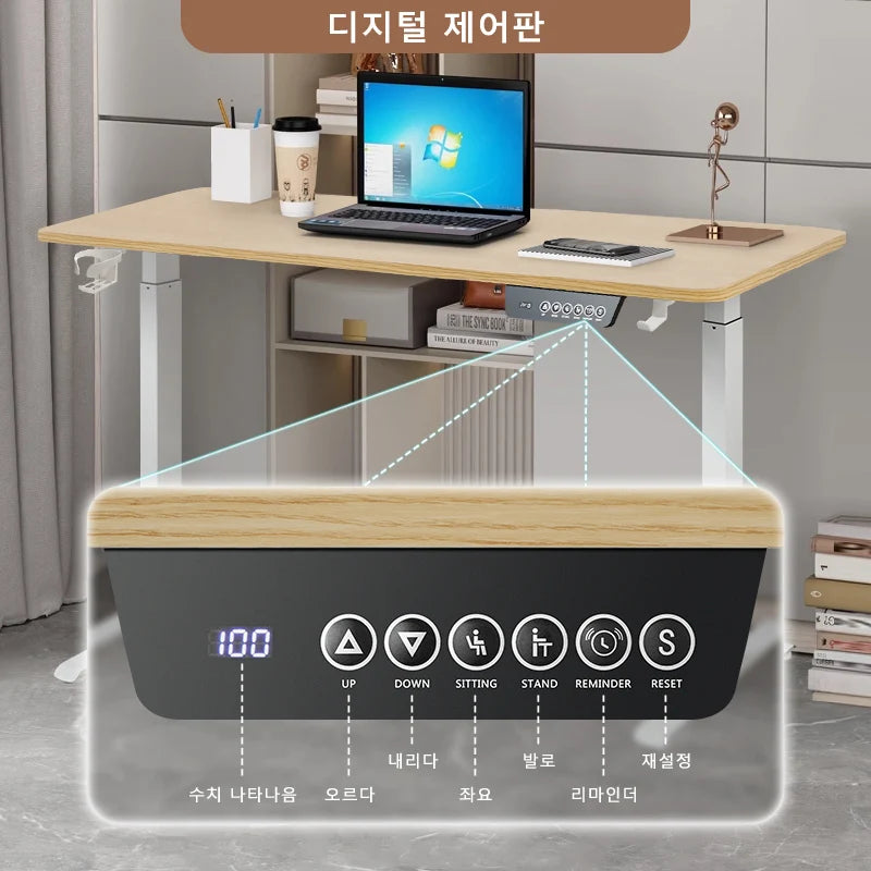 Estación de trabajo eléctrica de pie con soporte para vasos y auriculares Escritorio ergonómico de metal con altura ajustable para uso profesional