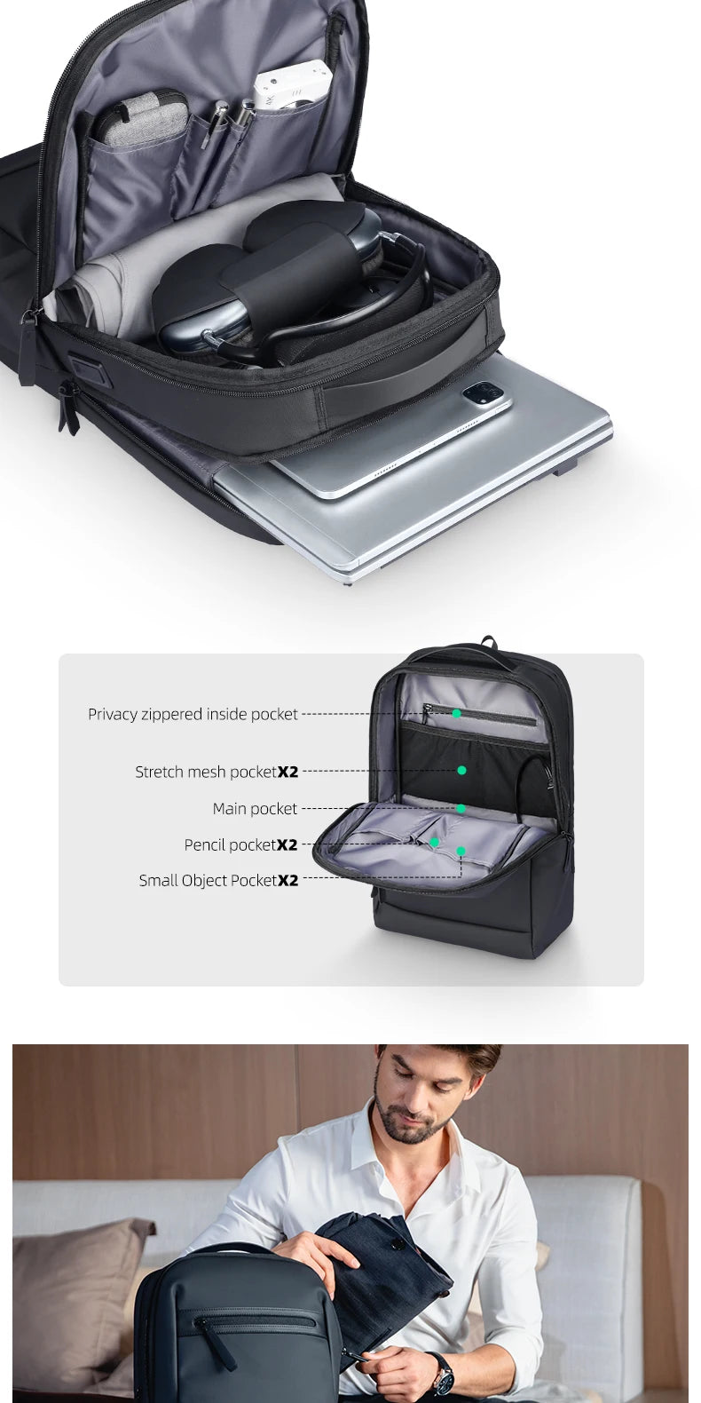 MARK RYDEN Mochila impermeable para ordenador portátil para hombre