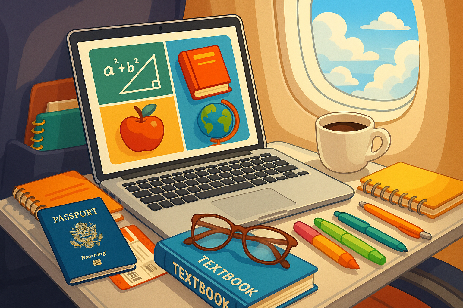 an enjoyable picture with academic items while traveling
