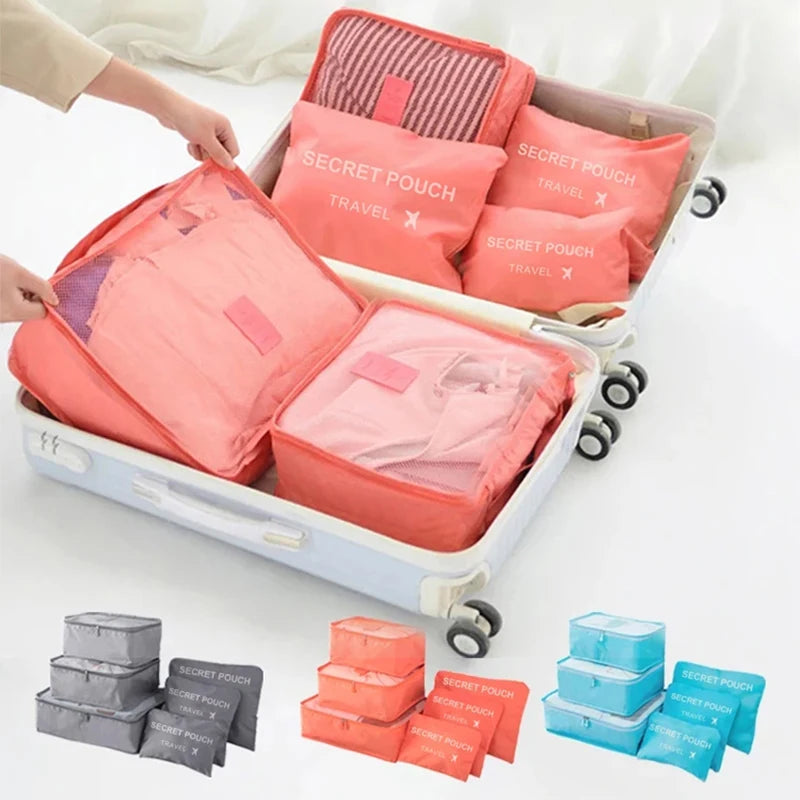 6-Piece Waterproof Travel Organizer Set - Versatile Packing Cubes for Clothes and Essentials